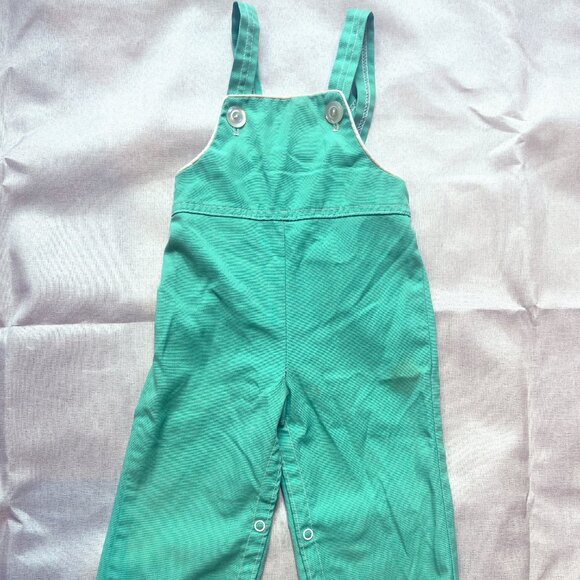 Vintage Baby One piece playsuit Overalls Teal Green Unisex Girl Boy - Picture 1 of 3